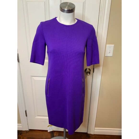 Les Copains Purple Wool Short Sleeve Pencil Dress, Size 4 | 40 - Picture 1 of 5
